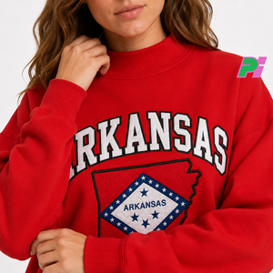 Sudadera Oversize de Cuello Alto para Mujer con Bordado del Mapa del Estado de Arkansas, 100% Algodón, Estilo Urbano, Ropa de Otoño - Product Image 6