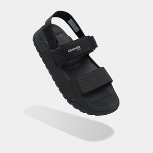 Shondo Lite Flat Sandals Black Textile Upper Rubber Outsole Hook Loop Closure Casual Summer Style Open Toe - Product Image 1