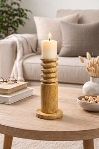 Handcrafted <b>Wooden</b> Spiral Candle Holder Rustic Pillar Candle Stand Decorative Home Table Accent - Product Image 1