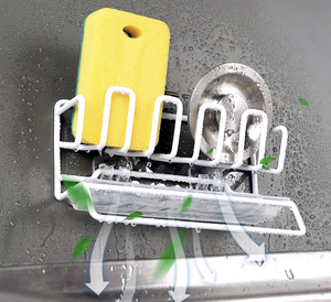 Soporte de esponja de cocina OEM/ODM con escurridor, organizador autoadhesivo para fregadero, jabonera, paño, cepillo, almacenamiento, con recubrimiento de polvo blanco - Product Image 4