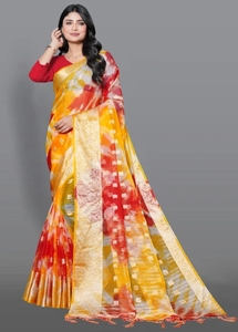 KV Printed Bandhani Organza <b>Saree</b> (<b>Red</b>) - Product Image 6