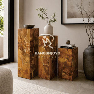 Ensemble de tables d'appoint en bois, design contemporain, meubles de salon modernes, finition en racine de teck durable - Product Image 2