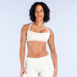 Women Seamless Halter Sports Bra <b>Square</b> Neck Medium Support Yoga Top Solid White - Product Image 1