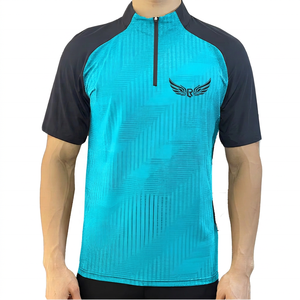 Men's Geometric Pattern Quick Dry <b>Raglan</b> Sleeve Sporty Half Zipper <b>T</b>-<b>Shirt</b> With Logo Front Stand Collar Regular Fit - Product Image 4