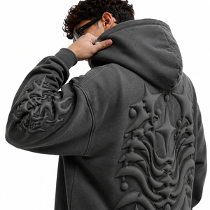 Nouvel ensemble de survêtement confortable deux pièces avec sweats à capuche surdimensionnés et épais, personnalisés et gaufrés, et pantalons de jogging à jambes larges - Fournisseur ODM - Product Image 6