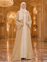 Abaya de luxe personnalisée ODM/OEM en tricot perlé, couleur or champagne, tricot torsadé, robe de mariée modeste pour femme, style Golfe, vente en gros