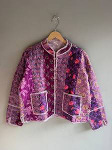 <b>Quilted</b> Cotton <b>Jacket</b> Women Mandarin Collar Full Sleeve Patchwork Floral <b>Pattern</b> Hand Embroidery Winter Regular Length GIFT - Product Image 1