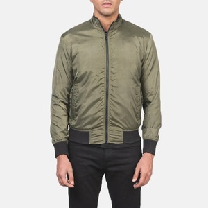 Blouson bomber vert olive pour homme, coupe-vent, col montant, fermeture éclair, veste décontractée d'automne - Product Image 3