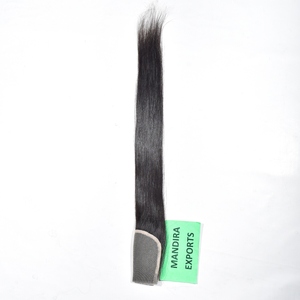 Cabello Humano Natural Indio Sin Procesar HD4*4 con Cierre, Cutículas Alineadas, Liso y Duradero, Cabello de Templo Suave - Product Image 1