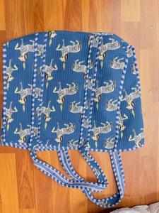 Indian Hand Block Printed <b>Quilted</b> Cotton Tote <b>Bag</b>, Blue Zebra Print Shoulder <b>Bag</b> for Women, Travel & Shopping Wholesale - Product Image 2