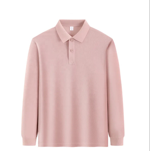 Polo de Manga Larga para Hombre, Color Rojo Sólido, Algodón Piqué, Ropa Casual, Diseño Antiarrugas de Punto - Product Image 4