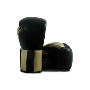 Guantes de Boxeo de Cuero Negro y Dorado con Cierre de Velcro Ajustable para Entrenamiento de Artes Marciales - Product Image 5