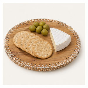 Plato Decorativo Ecológico Hecho a Mano con Madera de Acacia y Borde Cosido Rústico, Base Decorativa Natural para Eventos de Boda - Product Image 4