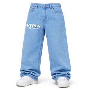 HYPEN SPORTS - Jeans de mezclilla holgados de pierna recta para hombre, corte medio, transpirables, para verano, otoño y primavera - Product Image 4