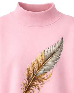 เสื้อสเวตเชิ้ตผู้หญิงสีชมพูแบบสั่งทำพิเศษ ทรงโอเวอร์ไซส์ ผ้าฟลีซ คอสูง ลายขนนก สวมใส่สบายสำหรับฤดูหนาว ผลิตจากผ้าฝ้ายผสมโพลีเอสเตอร์ อุ่นสบาย - Product Image 3