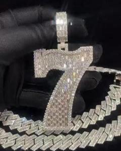 Compre un Colgante de Diamante Personalizado con el Número 7, con Incrustaciones de Diamantes VVS Moissanite, Estilo Hip Hop, Plata de Ley 925, Corte Baguette, Número de la Suerte - Product Image 1