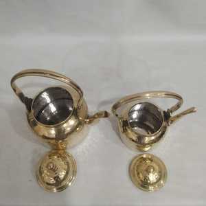 Vintage Hammered Brass <b>Teapot</b> <b>Set</b> with Lid Handle Classic Design No Accessories for Dining Use From Indian Export International - Product Image 2