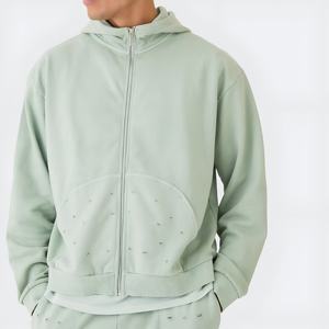 Ensemble de survêtement homme délavé à l'acide de qualité supérieure, en tissu respirant, pour le sport et le jogging, avec sweat à capuche zippé et pantalon, grandes tailles, streetwear, vente en gros OEM - Product Image 3