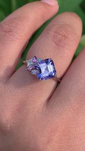 Geometric Amethyst Gemstone Ring Princess Cut Diamond Prong Setting Women's Engagement Romantic Style - Product Image 4