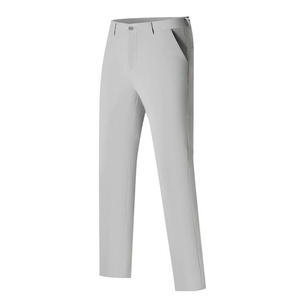 Pantalon formel gris clair pour homme en mélange de laine, coupe droite, taille mi-haute, fermeture boutonnée, poches latérales, idéal pour le printemps - Product Image 1