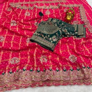 Sari en chiffon premium Panetar avec broderie de paillettes et blouse cousue, prix de gros par Royal Export - Product Image 3
