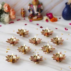 Designer Brass Diya Pair with Elegant Back Artwork, Multi Wick <b>Oil</b> Lamp Stand for Puja Room, Temple Decor and Festive Lighting - Product Image 5