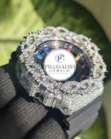 Pragalbh Jewels Luxus-Diamantuhr mit Dornen-Lünette, Moissanit, Edelstahl, Hip-Hop-Armbanduhr für Herren und Damen