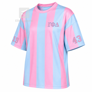 Custom Gamma Phi Delta Sorority Sweatshirt Striped Short Sleeve <b>light</b> blue & pink Casual Style for female with polyester lining - Product Image 2