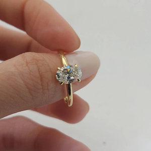 Women's Yellow Gold Oval Cut Natural Diamond Engagement <b>Ring</b> Classic Style - Product Image 2