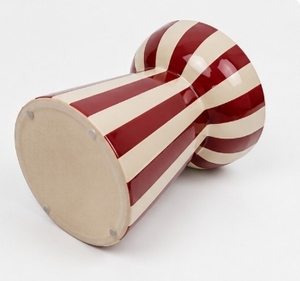 Handmade Ceramic Striped <b>Stool</b> Red and White Glossy Finish Modern Side Table Decorative Accent Indoor Outdoor Home Furniture - Product Image 2