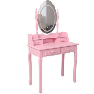 Princess Pink Wooden Makeup Vanity Table with 4 Drawers Light Modes Cushioned Stool for Girls Bedroom Princess Vanity <b>Desk</b> <b>Set</b> - Product Image 3