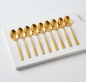 Juego de cucharas doradas, elegantes cubiertos metálicos con acabado de alto brillo, aptos para lavavajillas, para vajilla de boda. - Product Image 1