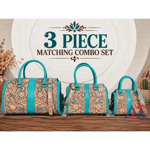 Nuevo Juego de Maletas de Cuero con Diseño Floral Hecho a Mano, Juego de 3 Piezas, Bolsa de Viaje, Bolsa de Fin de Semana, Bolso Bandolera - Product Image 1