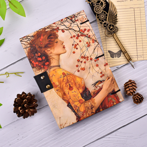 A5 Vintage Art Portrait Handmade Paper Journal Notebook with Lock Closure | 100 Pages Artistic Woman Illustration Dairy for Gift - Product Image 1