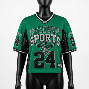 Maillot de football premium 220 GSM en mesh vert et noir avec panneaux latéraux en strass, twill, personnalisé pour femmes - Product Image 6