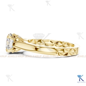 Anillo de compromiso de oro de 14K y 18K con banda acolchada, diamante CVD HPHT cultivado en laboratorio, halo oculto y milgrain, venta al por mayor, directo de fábrica OEM - Product Image 4