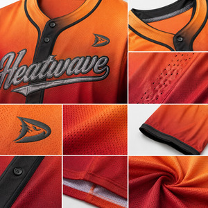 Maillot de baseball Heatwave pour garçons, manches courtes, en mesh, boutonné, dégradé orange-rouge, imprimé en relief sur le devant, antibactérien, été - Product Image 6