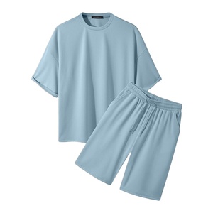 New Summer Men T Shirt and Shorts <b>Set</b> 100%Cotton Quick Dry <b>Knitted</b> Crew Neck Short Sleeve T-Shirt Shorts Streetwear Customizable - Product Image 6