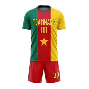 ชุดเสื้อและกางเกงฟุตบอลสำหรับผู้ใหญ่ ระบายอากาศได้ดี สีแดง เหลือง เขียว ลายทาง ขายส่ง - Product Image 3