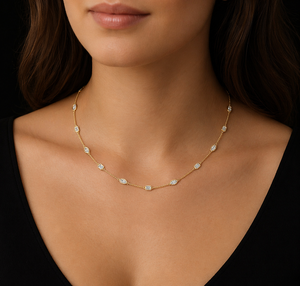 Dainty Emerald And Marquise Lab Grown Diamond Necklace 14k Gold Igi Certified Ef Clarity Fine Jewelry Bezel Setting <b>Neckless</b> - Product Image 1