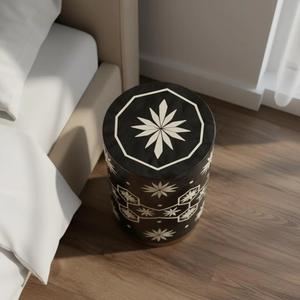 Mesa de Cajones con Incrustaciones de Hueso de ILAHI, Diseño Moderno con Detalles de Ágata, Almacenamiento de Tres Niveles, Mueble Portátil para Sala de Estar/Hogar - Product Image 2