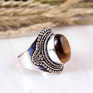 SHYAM JEWELRS Natural Tiger Eye Stone <b>Ring</b> <b>Men</b> Women 925 Sterling Silver Turkish Handmade Jewelry Oval Cabochon Boho Hippie <b>Ring</b> - Product Image 2
