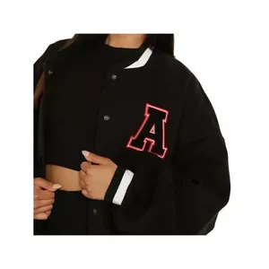 Unisex Solid Plain Dyed Breathable Quick Dry Crop <b>Varsity</b> Baseball Letterman Sports Bomber <b>Jacket</b> Customized Embroidery Patch - Product Image 5