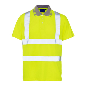 Men's Hi <b>Vis</b> Reflective Tape <b>High</b> Visibility Construction Work Wear Short Sleeve Polo <b>T</b>-<b>Shirts</b> - Product Image 1