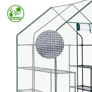 Mini Serra a 8 Ripiani con Copertura in PE 142x142x196 cm, per Interni ed Esterni, Struttura in Legno, Materiale Polietilene per Giardinaggio, Giardino e Cortile - Product Image 6