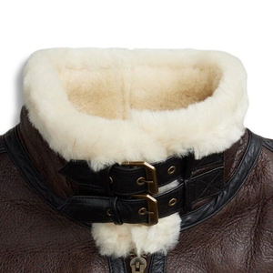 Veste bomber classique pour homme en peau de mouton shearling marron foncé B-3 |   Veste de vol pour temps extrêmement froid de la Seconde Guerre mondiale, en laine sherpa épaisse, OEM/ODM - Product Image 3