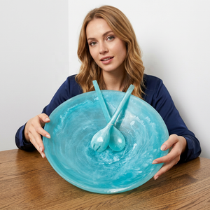Luxury Handmade Eco-Friendly Resin <b>Salad</b> <b>Tools</b> Transparent Ocean Inspired Handles Dishwasher Safe Customized for Stylish Dinner - Product Image 1