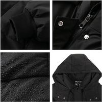 Veste d'hiver longue matelassée à capuche pour femme, noire unie, manches longues, fermeture boutonnée, chaude, rembourrage en fibre de polyester