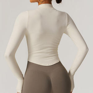 Women's <b>Cropped</b> Stand Collar Yoga Jacket Slim Fit Workout <b>Zip</b> <b>Up</b> with Windproof Panels Breathable Running Cover for Outdoor - Product Image 6