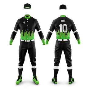 Custom Men's Baseball Uniform Set Black Green Flame Jersey Full Sleeve Breathable All Seasons Regular Fit - Product Image 1